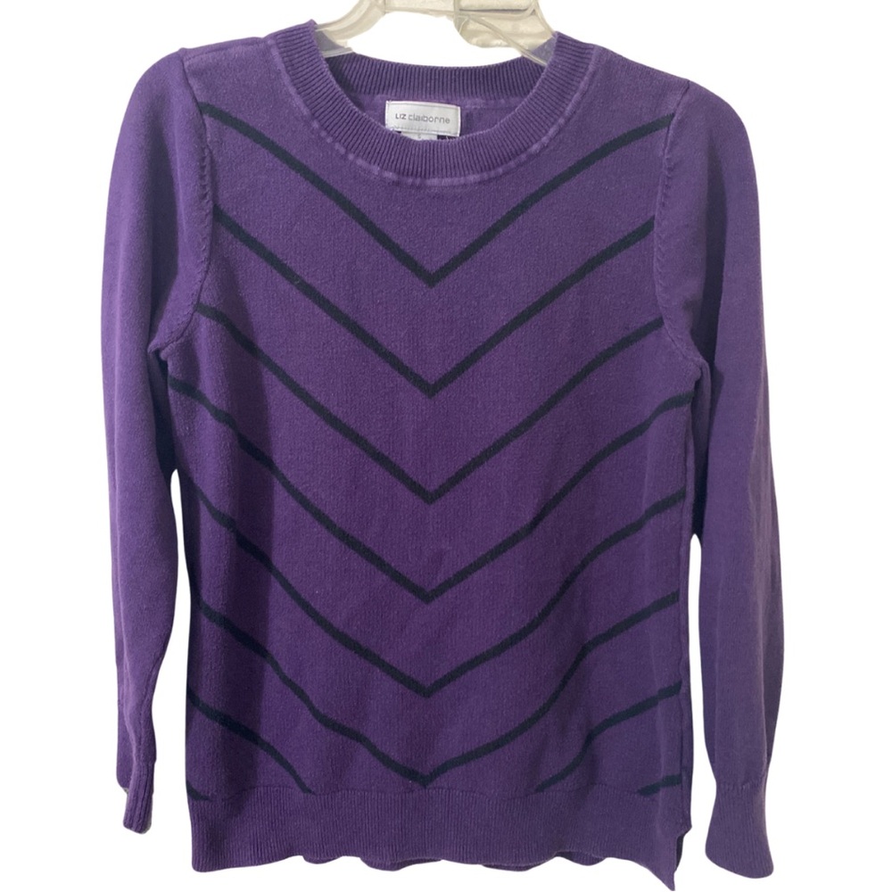 Liz Claiborne Purple Crew Neck Sweater with Chevron Pattern